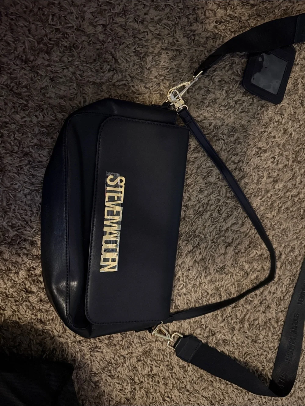 Steve Madden Black Messenger Bag with Gold Logo